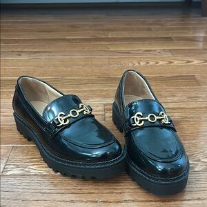 Circus by Sam Edelman Black Patent Loafers with Gold Detail